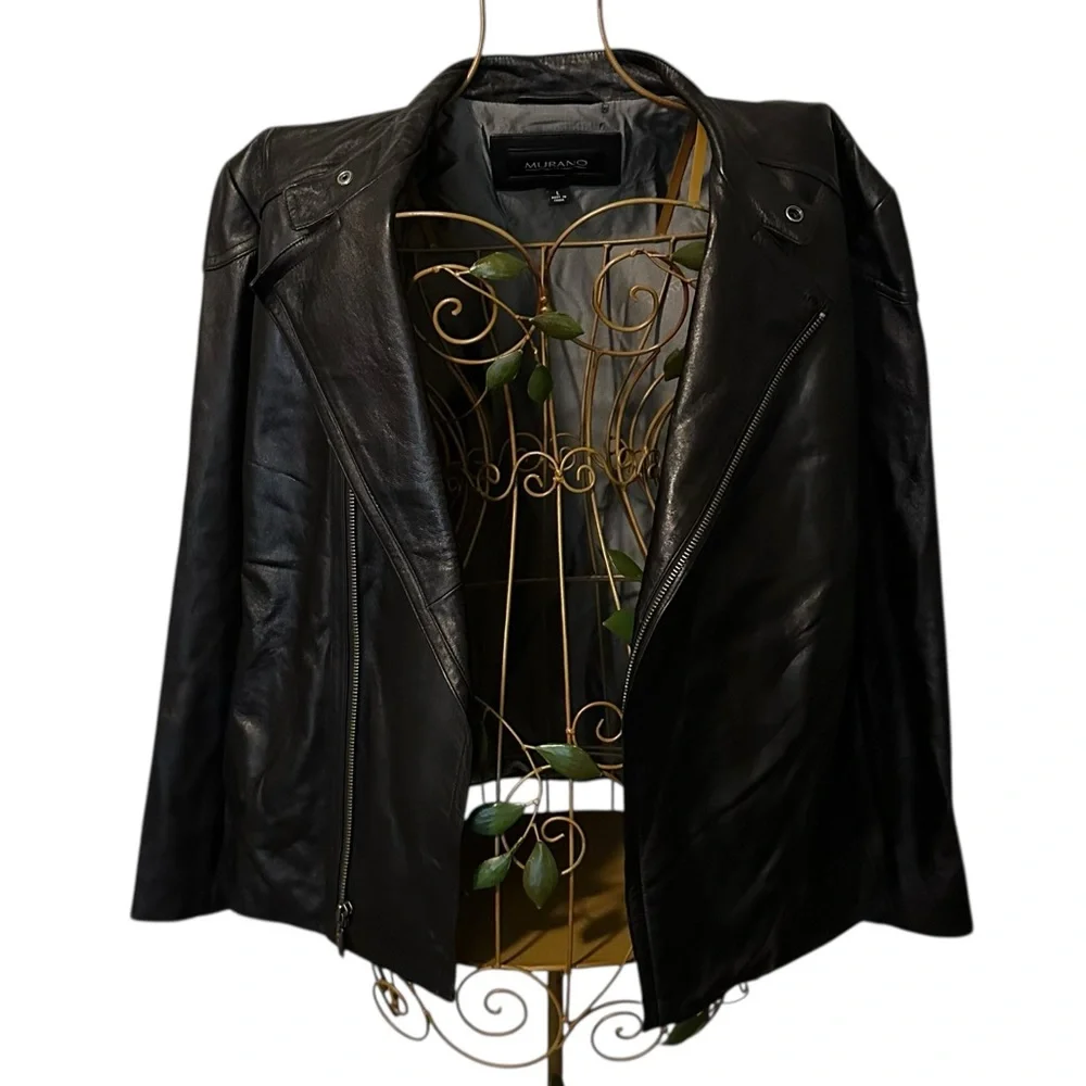 Murano Luxury Lambskin Leather Moto Jacket - Black - Men’s Size Large